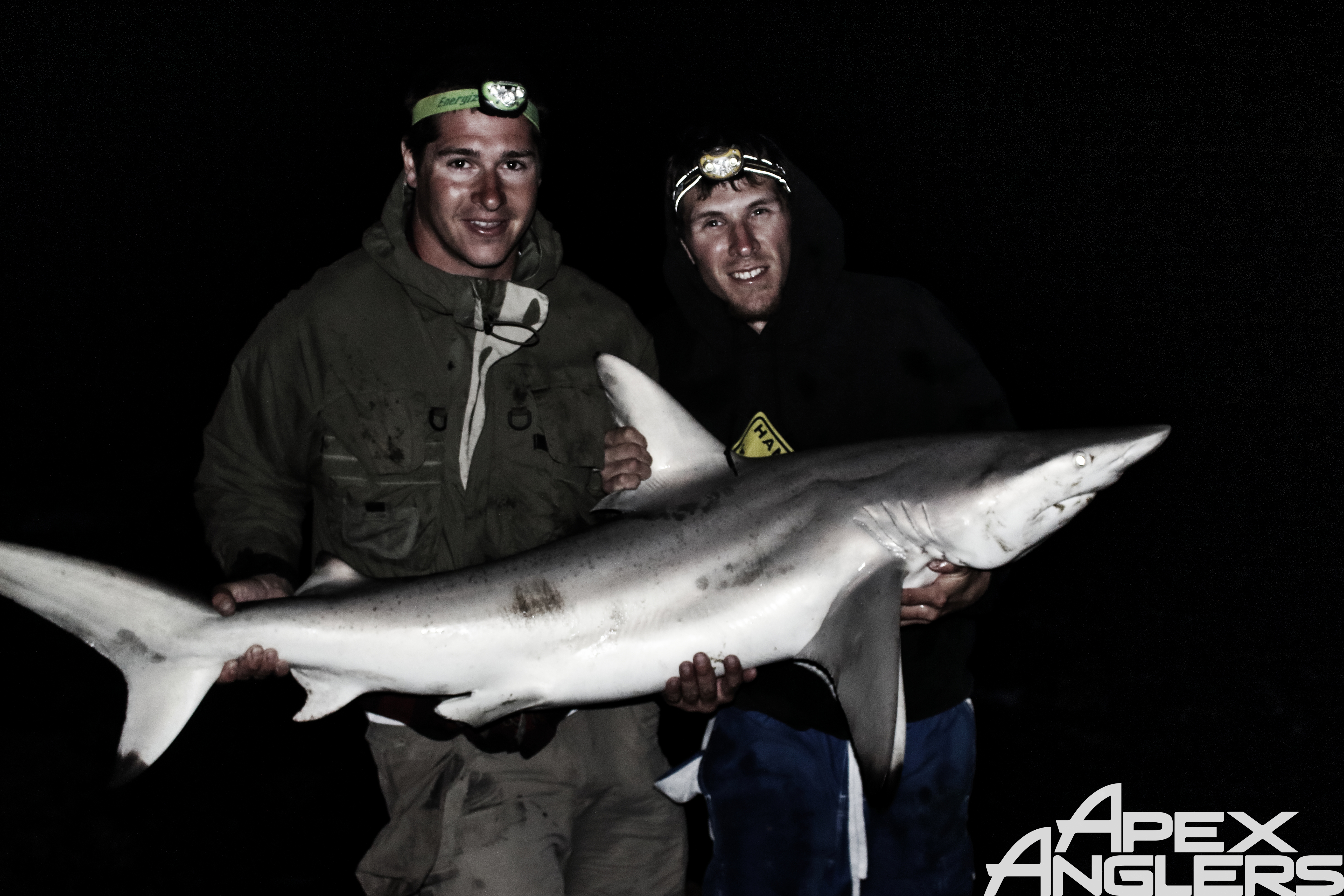AJ Rotondella and Jake Gruse holding a Blacktip Shark.